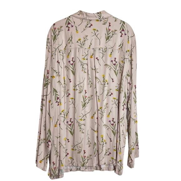 Uniqlo Womens Pajama Top XL Pink Floral Button Up Rayon Sleepwear Lounge Blouse - Picture 3 of 6